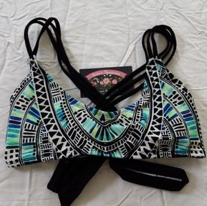 California Waves Sea Glass Deco Print Strappy Juniors Bikini Top L Multi Colored
